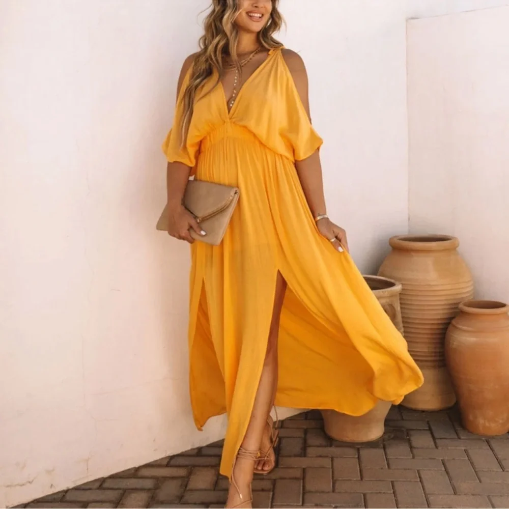 VICI Korinne Cold Shoulder Maxi Dress Marigold NWT